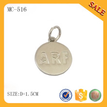 MC516 forma redonda personalizado logotipo de metal etiqueta de joyería de material para pulsera